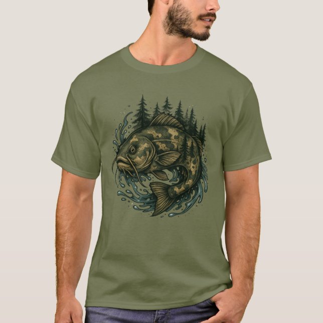 T-shirt Catfish Lake Fishing Mountains Pêcheur Poisson (Devant)