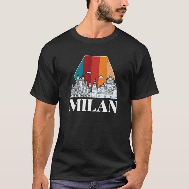 T-shirt Cathédrale de Milan Retro Skyline Italie (Devant)