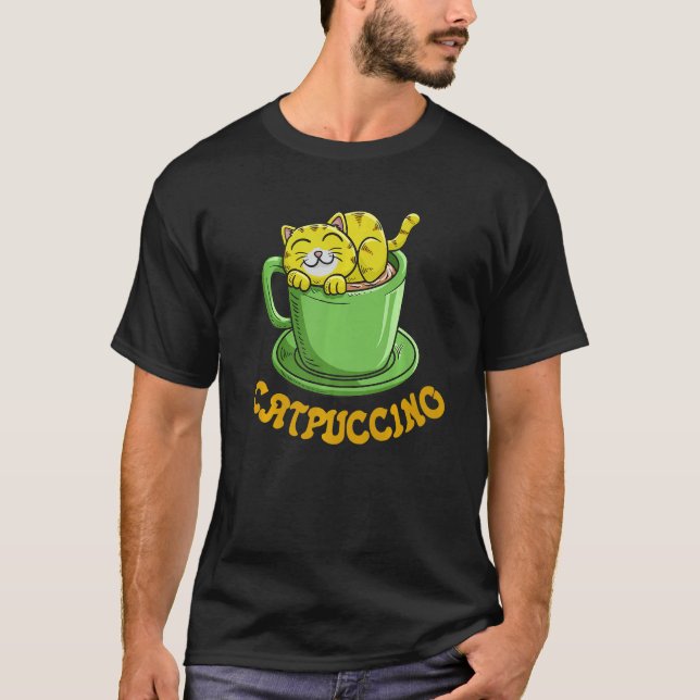 T-shirt Catpuccino Coffee Cat Whisperer Caffeine Drinker   (Devant)