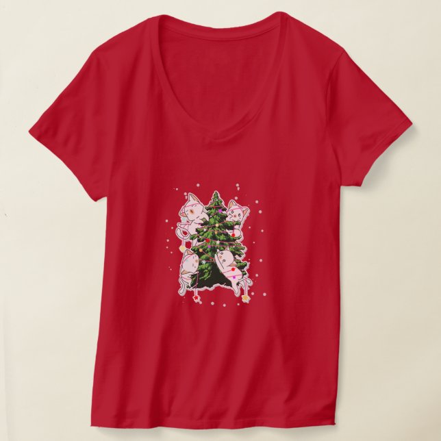 T-shirt cats climbing and decorating a Christmas tree  (Poser)