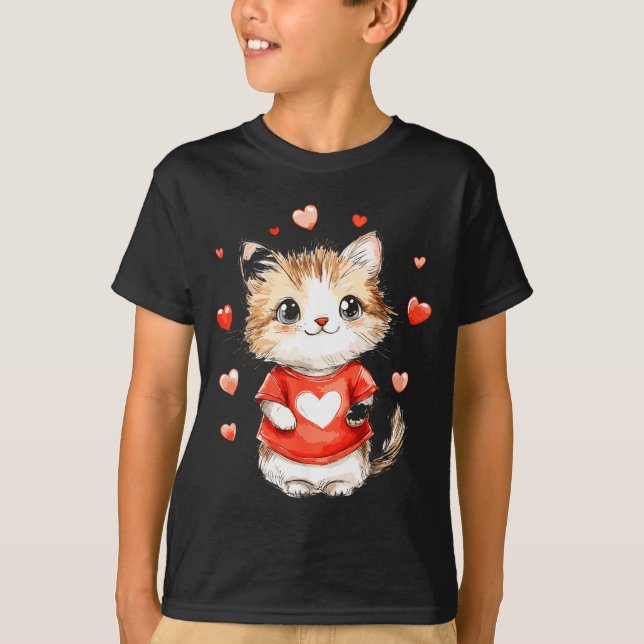 T-shirt Cats Lover Heart Girls Kitten Valentine’s Day Wome (Devant)