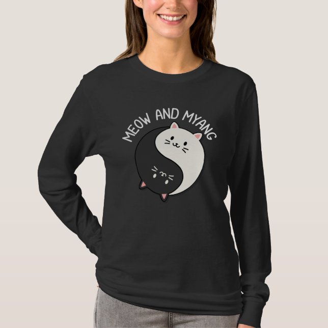 T-shirt Cats Meow And Myang Chinese Yin Yang Cat (Devant)
