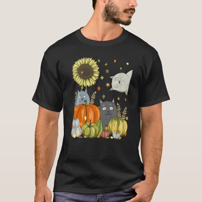 T-shirt Cats & Pumpkin Sunflower Fall Cat  Thanksgiving (Devant)
