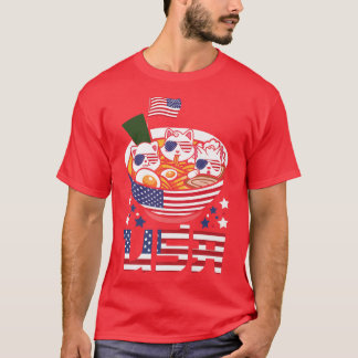 T-shirt Cats Ramen Anime American Flag USA 4th of July shi