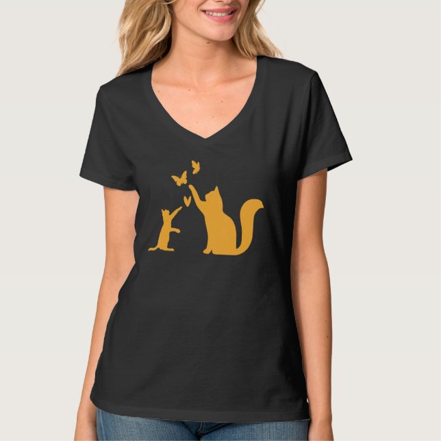 T-shirt Cats With Butterflies Cat  I Cute Cats (Devant)