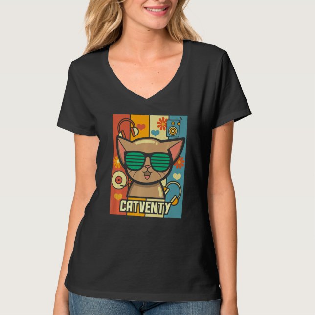 T-shirt Catventy Retro les années 70 Chat (Devant)