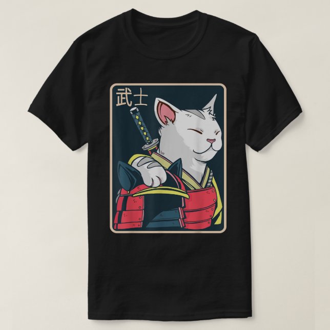 T-shirt Catzilla - Art Chat Japonais - Epée Katana - Anime (Design devant)