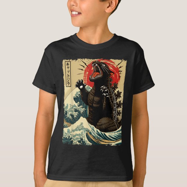T-shirt Catzilla Cat Art Drôle Chat Japonais Pour Hommes F (Devant)