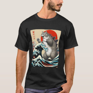 T-shirt Catzilla Chat Art Japonais Dons De Chat Drôle Pour