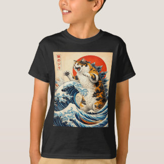 T-shirt Catzilla Chat Art Japonais Drôle de Chat pour Homm