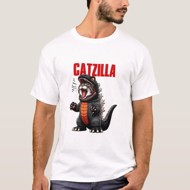 T-shirt Catzilla - Drôle Chat Godzilla Mashup (Devant)