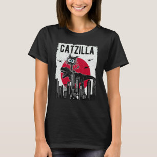 T-shirt Catzilla drôle rétro chat chaton chevauchant T.Rex