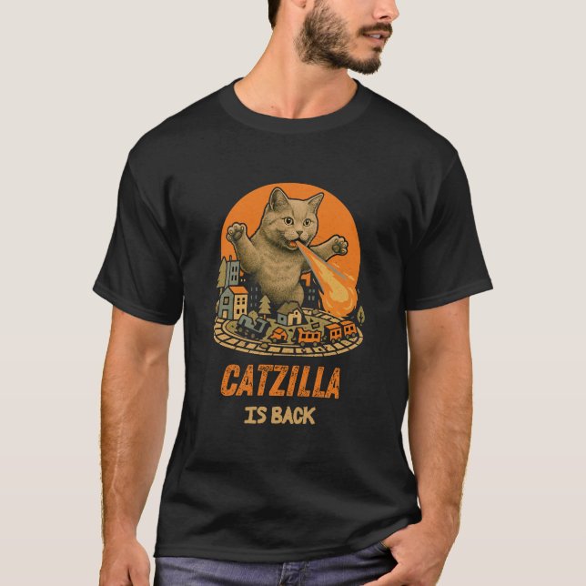 T-shirt Catzilla est de retour - Monster-Cat Parodie (Devant)