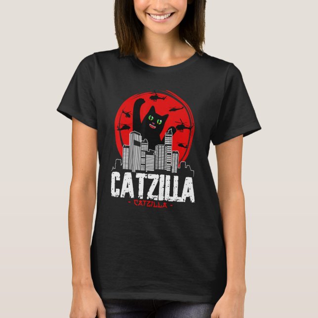 T-shirt Catzilla Japanese Sunset fighting helicopter funny (Devant)