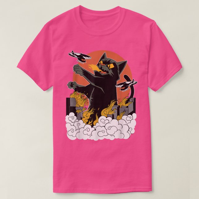 T-shirt Catzilla japonaise au coucher du soleil  (Design devant)