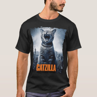 T-shirt Catzilla Roaring au-dessus de la ville Skyline Cat