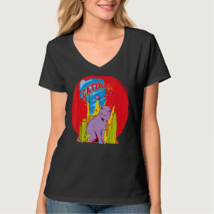 T-shirt Catzilla Vintage Cute Chat Art Japonais Coucher de