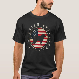 T-shirt Caucasian Shepherd Usa Drapeau 4 Juillet Chien Mam