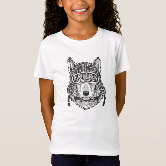 T-Shirt Cavalier de moto de chien de loup (Devant)