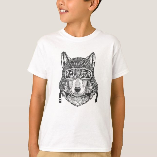 T-shirt Cavalier de moto de chien de loup (Devant)