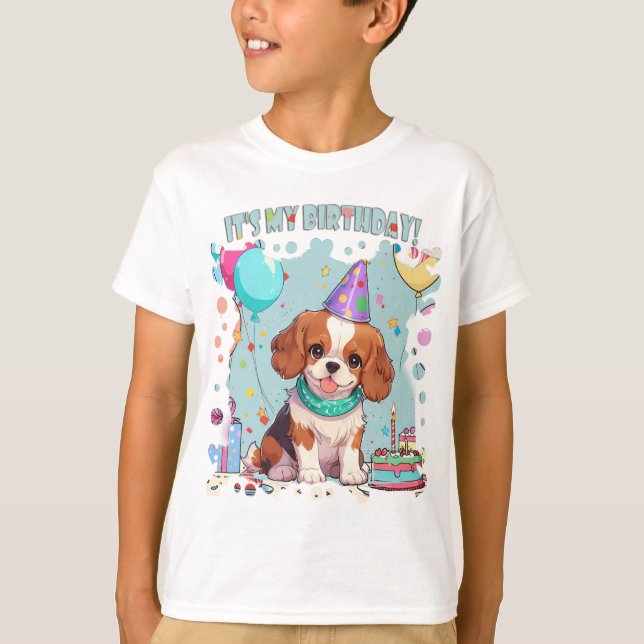 T-shirt Cavalier King Charles Pastel C'est mon anniversair (Devant)