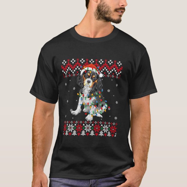 T-shirt Cavalier King Charles Spaniel Dog Santa Hat Ugly C (Devant)
