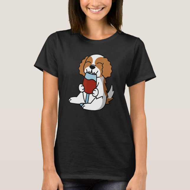 T-shirt Cavalier King Charles Spaniel Drinking Wine Dog (Devant)