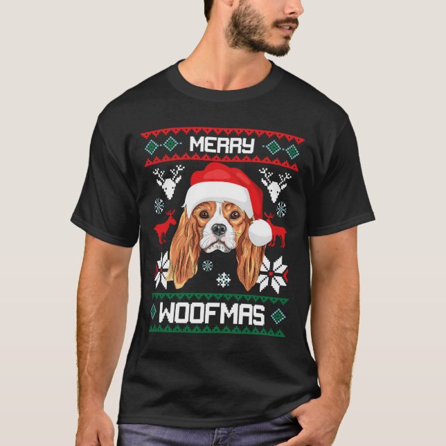 T-shirt Cavalier King Charles Spaniel Merry Woofmas (Devant)