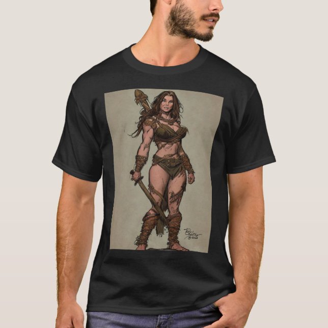 T-shirt Cave Warrior Girl by Don Castillo (Devant)
