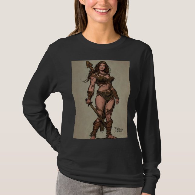 T-shirt Cave Warrior Girl by Don Castillo (Devant)