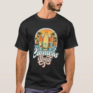 T-shirt Cayucos Trois Surfers Et Palm Tree Circle