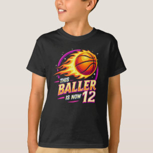 T-shirt Ce Baller Est Maintenant 12 Flaming Basketball 12è