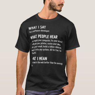 T-shirt Ce que je dis Je suis un développeur de logiciels 