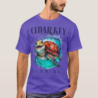 T-shirt Cèdre Key Floride Aquarelle Joyeuse Tortue de mer