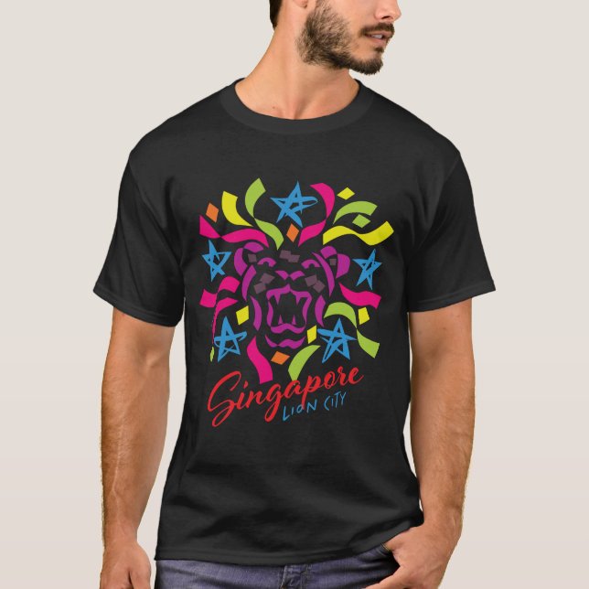 T-shirt Célébration de ville de lion de Singapour (foncée) (Devant)