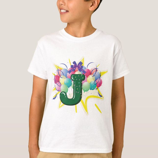 T-shirt Celebration Monogram Letter J with Balloons (Devant)