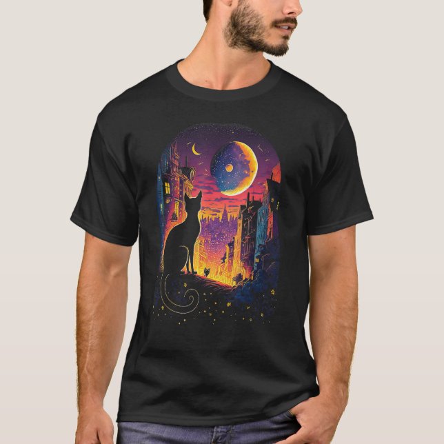 T-shirt Celestial Feline  Moon Cat's Spell (Devant)