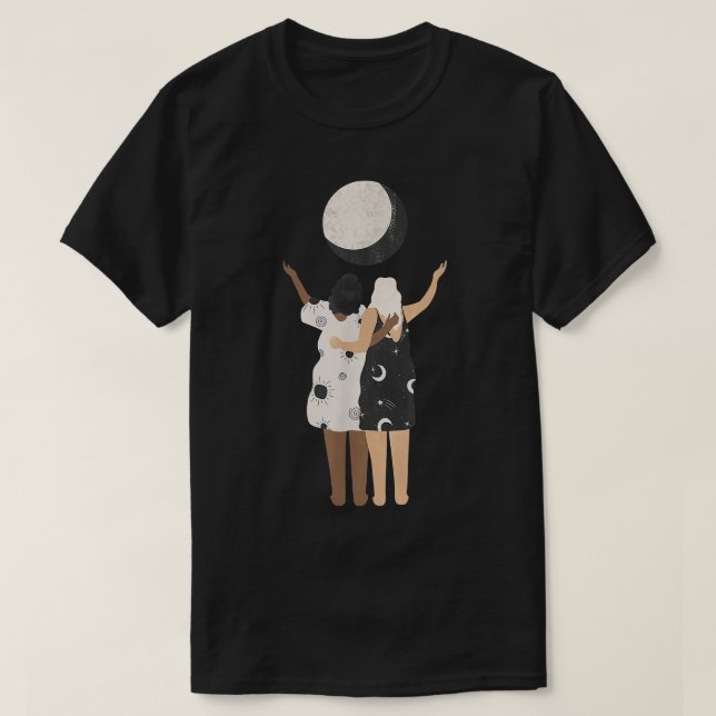 T-shirt Celestial Women Friends With Moon, Stars And Sun E (Design devant)