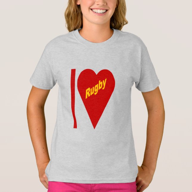 T-shirt cendre filles  I LOVE RUGBY (Devant)