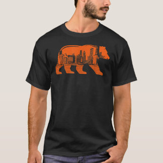 T-shirt Centre-ville de Chicago Skyline Walking Bear Silho