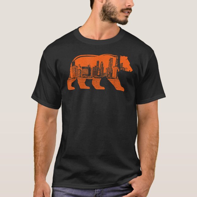 T-shirt Centre-ville de Chicago Skyline Walking Bear Silho (Devant)