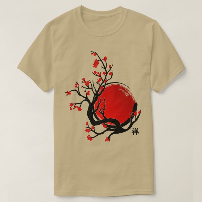 T-shirt Cercle Zen Enso, Soleil et Rouge Sakura Blossom (Design devant)