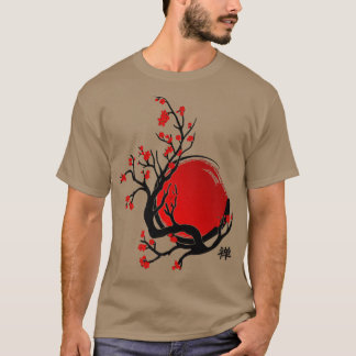 T-shirt Cercle Zen Enso, Soleil et Rouge Sakura Blossom