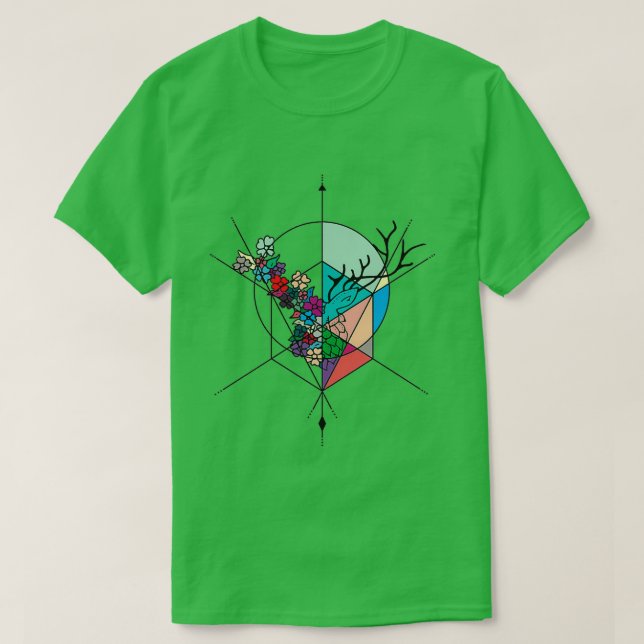 T-shirt Cerf à fleurs symétrique (Design devant)