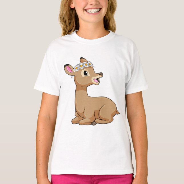T-shirt Cerf avec Fleur marguerite (Devant)