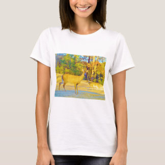 T-shirt Cerf de couleur moutarde avec bleu clair