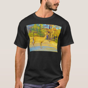T-shirt Cerf de couleur moutarde avec bleu clair