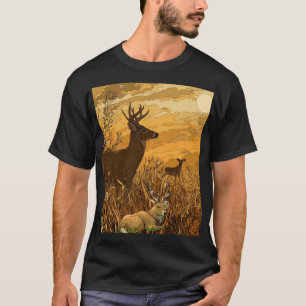 T-shirt Cerf de l'heure dorée - Bulles flottantes Art faun