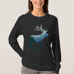 T-shirt Cerf Élancée Double Exposition Surréaliste Animal
