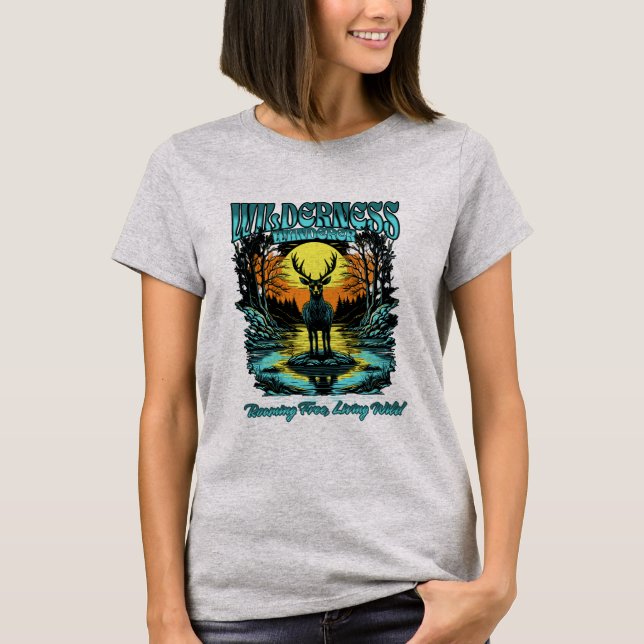 T-shirt Cerf errant sauvage dans la forêt (Devant)
